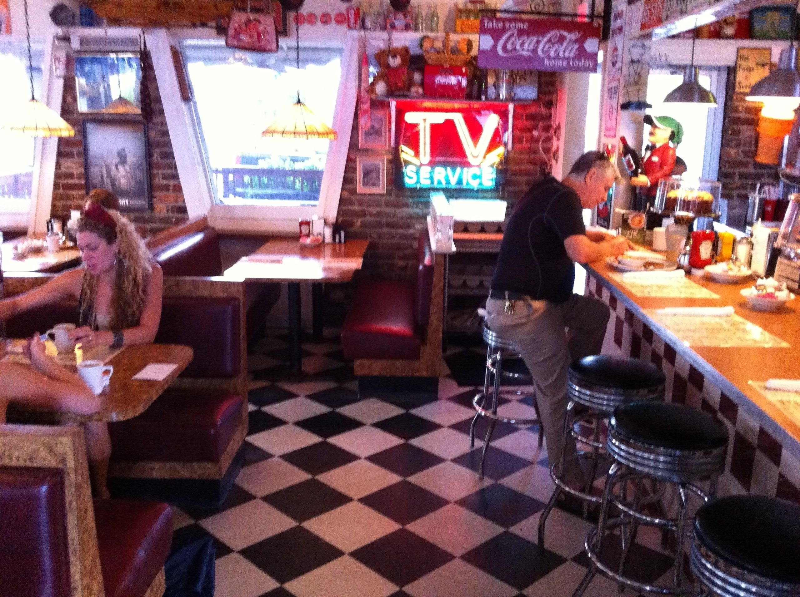 City Diner interior — vintage 1950s booths and counter